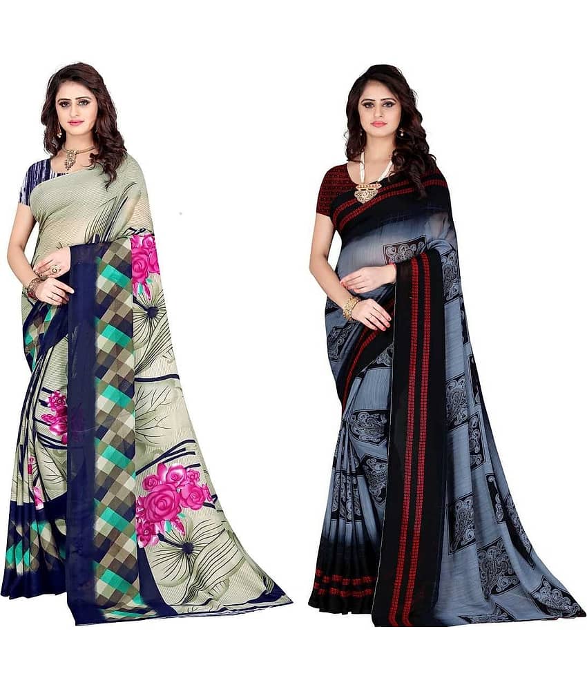 LEELAVATI Georgette Printed Saree With Unstitched Blouse Piece ( Multicolor )