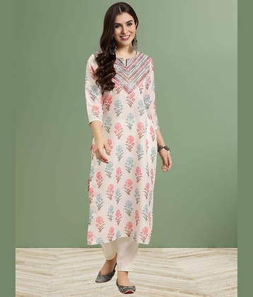 Royal Export Women Cotton Printed Straight Kurti ( Off White )