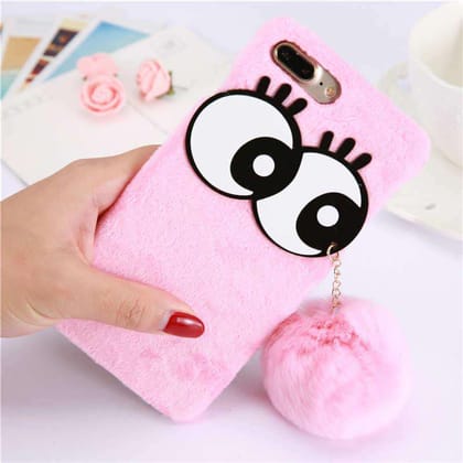 Cute Eyes Pom Pom Pendant Plush Case-iPhone SE 2 / SE 3