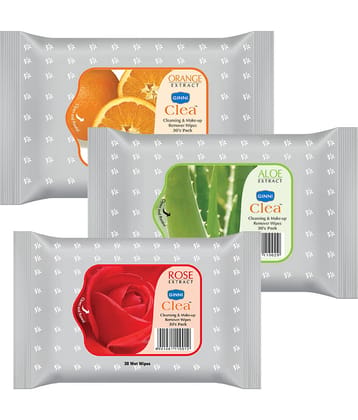 Ginni Cleansing & Makeup Remover Wet Wipes | Pack of 3 (30 Wipes/Pack) Wet Wipes ( 90 Pcs )