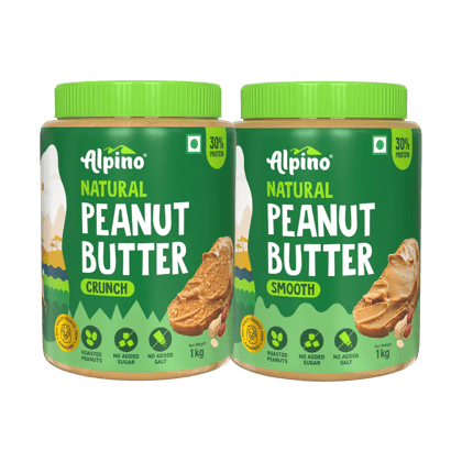 Best Seller Natural Peanut Butter Combo - Crunch 1kg & Smooth 1kg - Saver Value Pack