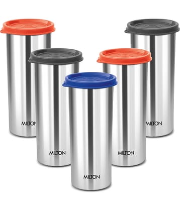 Milton Stainless Steel Tumbler with Lid Set of 5, 530 ml Each, Assorted (Lid Color May Vary) | Office | Gym | Yoga | Home | Kitchen | Hiking | Treking | Travel Tumbler