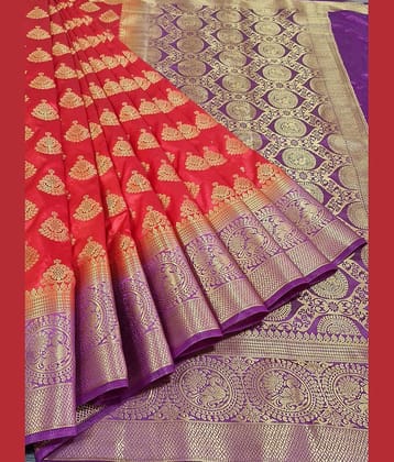 fab woven Jacquard Self Design Saree With Unstitched Blouse Piece ( Peach )
