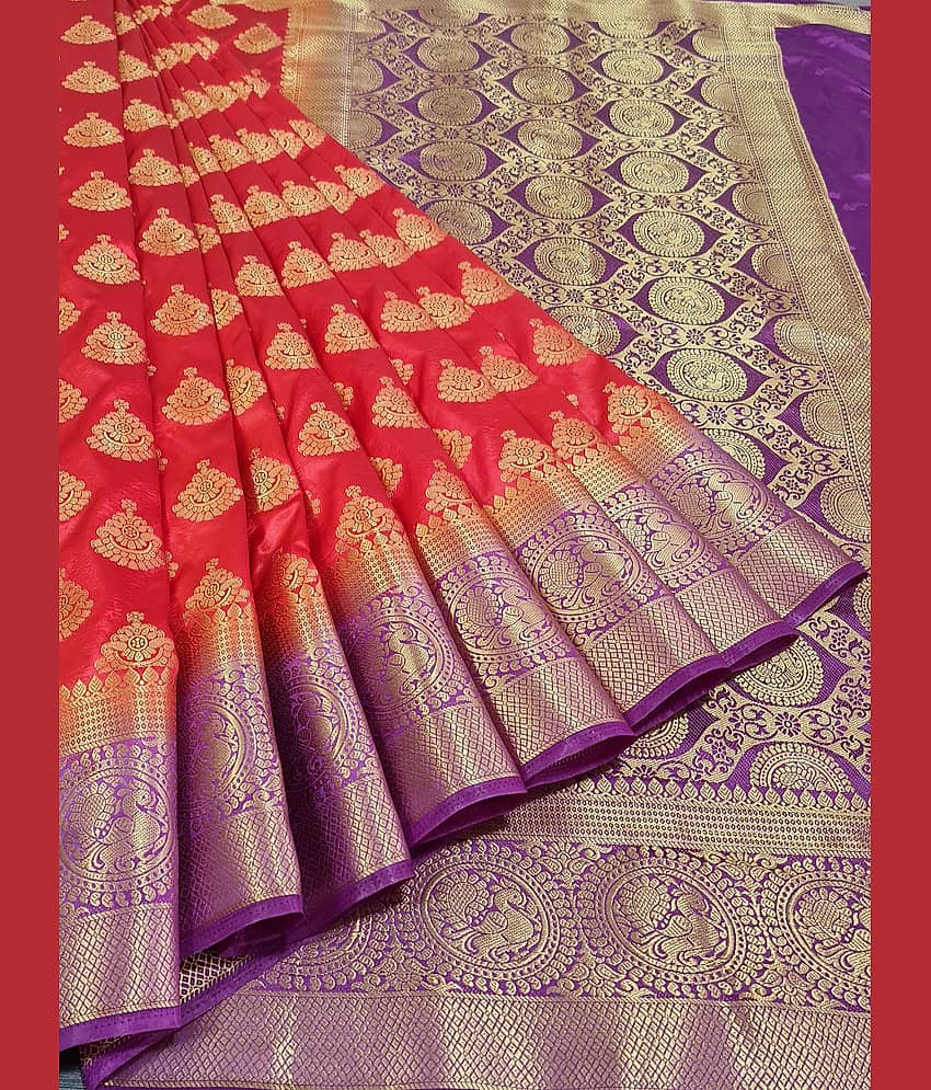 fab woven Jacquard Self Design Saree With Unstitched Blouse Piece ( Peach )