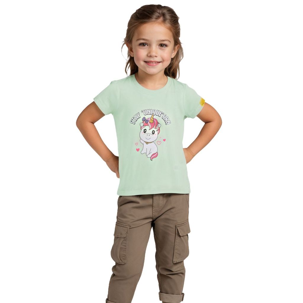 Stylish Kids Girls T shirt Cotton Patina Green Cute Unicorn 2025 at ShopCircuit | ONDC