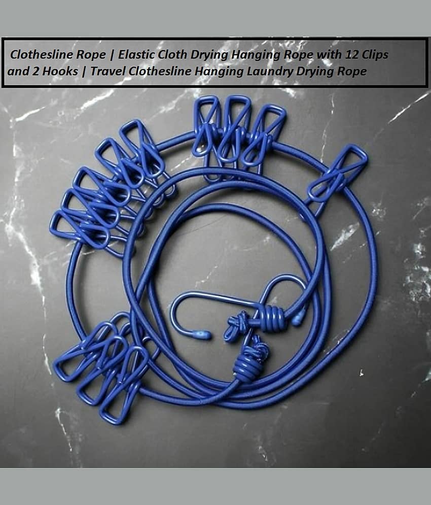 12-Clip Cloth Drying Rope - Clothesline Hooks (Pack of 1)