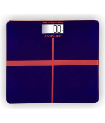 AccuSure Blue & Black Digital Bathroom Weighing Scale, LCD Panel, 6mm Tempered Glass1 Yr Warranty