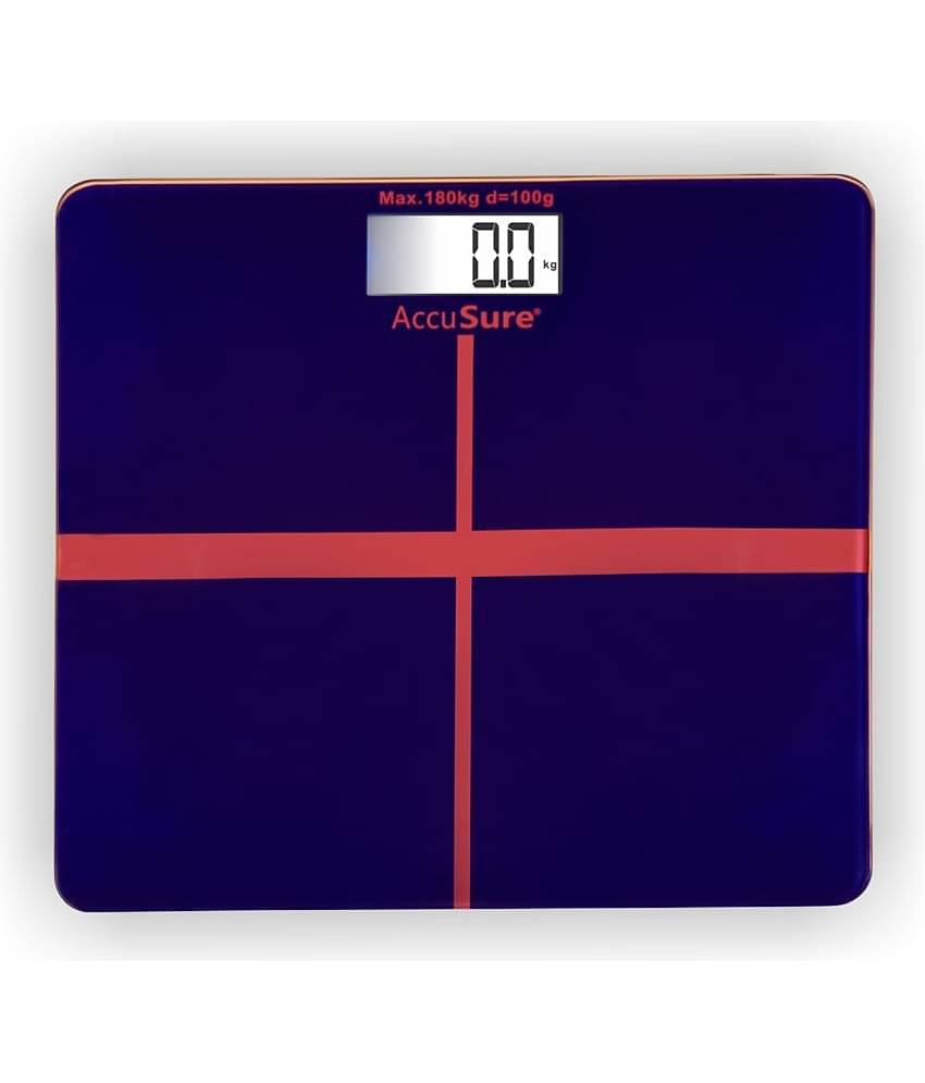 AccuSure Blue & Black Digital Bathroom Weighing Scale, LCD Panel, 6mm Tempered Glass1 Yr Warranty