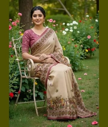 Kalpana Creation Linen Printed Regular Saree With Unstitched Blouse Piece ( Multicolor )