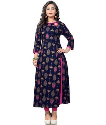 Vbuyz - Blue Rayon Women's Front Slit Kurti ( Pack of 1 )