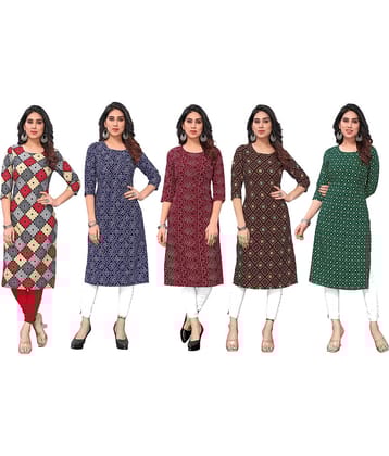 KETAKI FASHION Crepe Printed Straight Women's Kurti - Multicolor7 ( Pack of 5 )