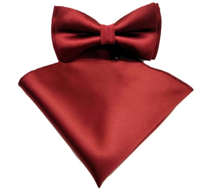 VOICI Men's Velvet & Satin oversized Bow & Pocket Square Tie Black Color Free Size best for Tuxido dinner jackets - Maroon