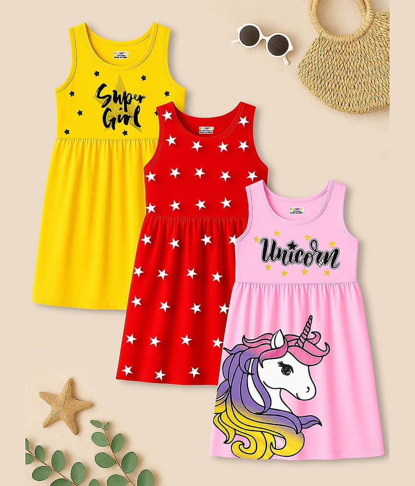 Kuchipoo Cotton Blend Dress For Girls ( Pack of 3 , Multicolor 15 )