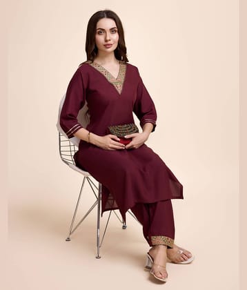 Women Basket Cotton Blend Printed Kurti With Pants Women's Stitched Salwar Suit - Maroon ( Pack of 1 )