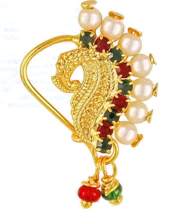 Vivastri Gold Plated Red Stone with Peals Alloy Maharashtrian Nath Nathiya./ Nose Pin for Women &Girls VIVA1005NTH-TAR
