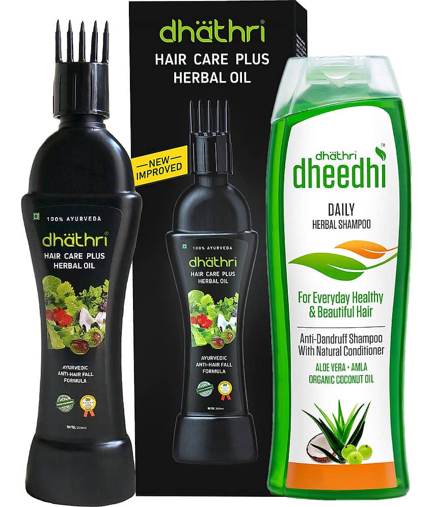 Dhathri Hair Care Plus Herbal Oil | Ayurvedic hair oil for intense hair fall problems - 100ml & Dheedhi Daily Herbal Shampoo | Mild Shampoo for daily use - 100ml