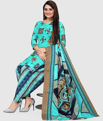 Rajnandini Unstitched Cotton Blend Printed Dress Material - Blue ( Pack of 1 )