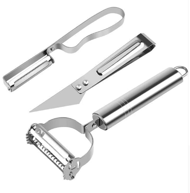 VillWin Kitchen Stainless Steel Peeler Set of 3 Pcs, Knife and Clips Rotary Peeler Cutter Slicer Combined Vegetable Peelers for Carrot Potato Melon Gadget Vegetable Fruit Peeler Cutter
