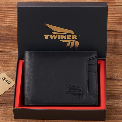 Twiner RFID Protected Genuine Leather Wallet, Black, Slim Design with Removable Card Holder