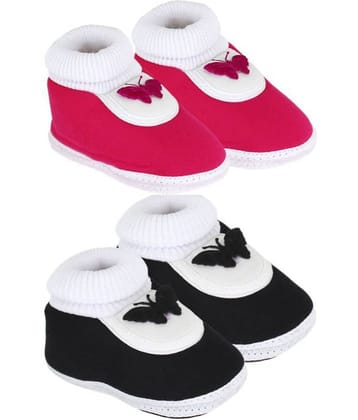 Neska Moda Pack Of 2 Baby Infant Soft Black and Pink Booties/Shoes For 0 To 12 Months