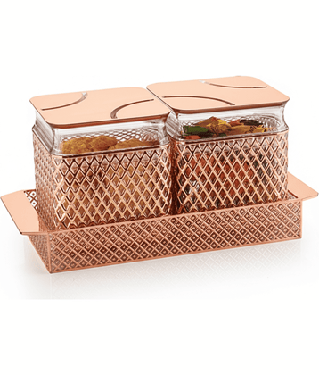 PearlPet Plastic Serving Tray 500 ml Rose Gold ( Set of 2 )