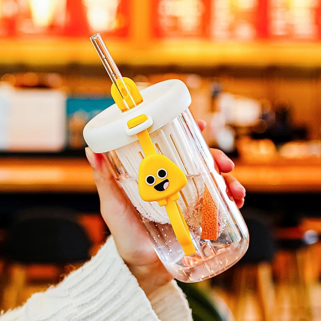 Straw glass Bottle with Handle Filter Design 400ml