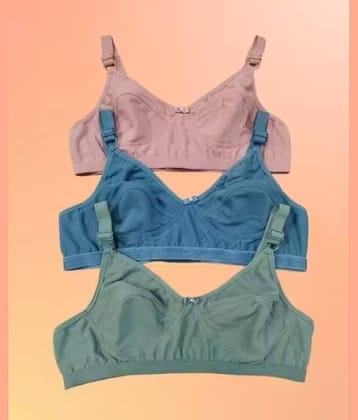 Kiran Enterprises Pack of 3 Cotton Non Padded Everyday Bra For Women ( Green,Blue,Pink )