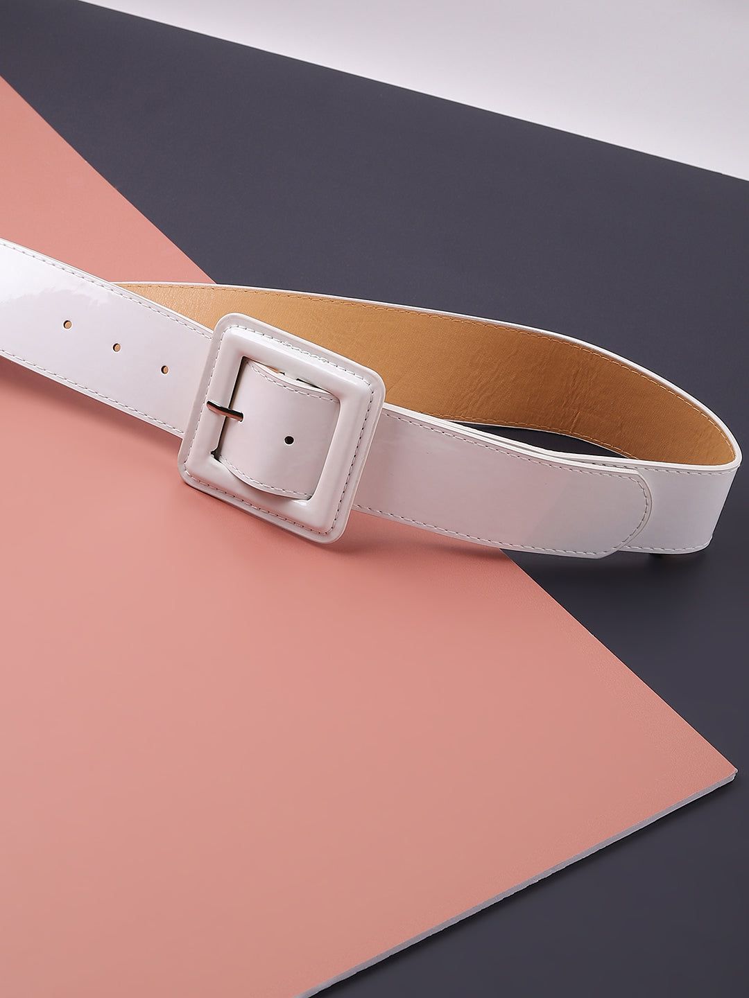 White Solid Buckle Belt-Belt