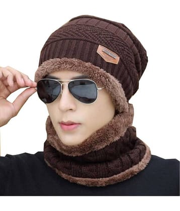 AKSMIT Brown Woollen Women's Cap ( Pack of 1 )