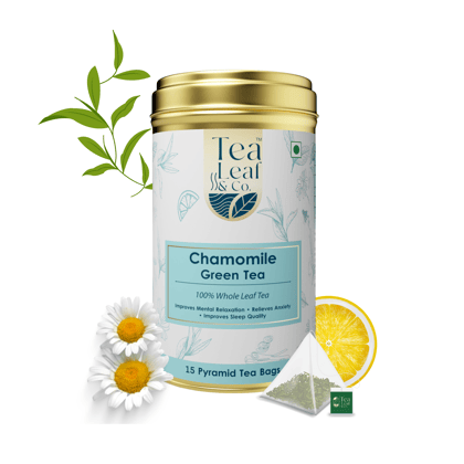 Chamomile Green Tea Natural Pyramid Tea Bags Promotes Relaxation & Anxiety Relief 15 Pyramid Tea Bags Pack of 1