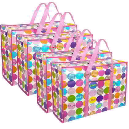 Storite 4 Pack 51 L Multi-Purpose Heavy Duty Moisture Proof Underbed Storage Bag/Toys/Stationery Paper/Clothes Storage Bag with Strong Handle (Pink, 44x20x59 cm)