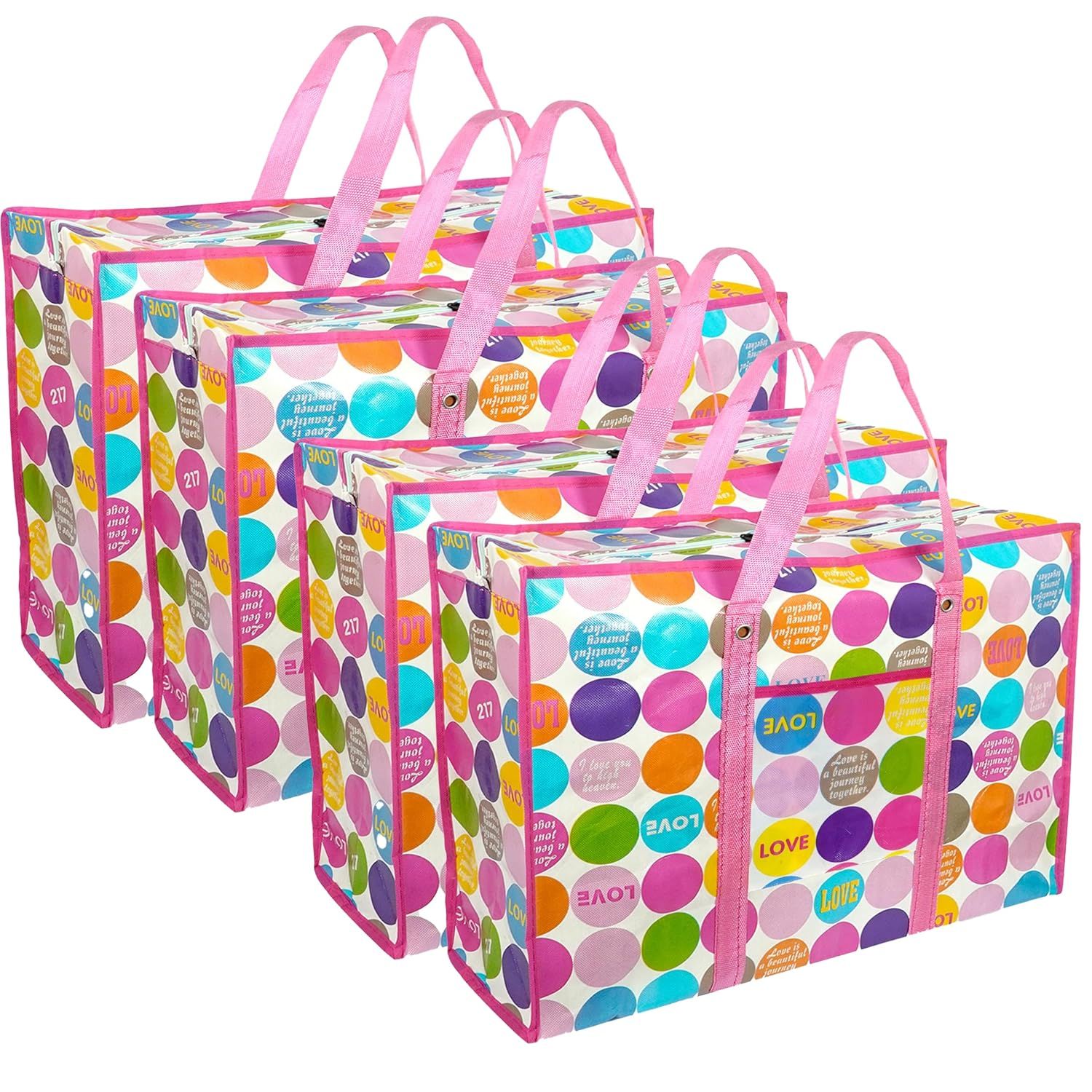 Storite 4 Pack 51 L Multi-Purpose Heavy Duty Moisture Proof Underbed Storage Bag/Toys/Stationery Paper/Clothes Storage Bag with Strong Handle (Pink, 44x20x59 cm)