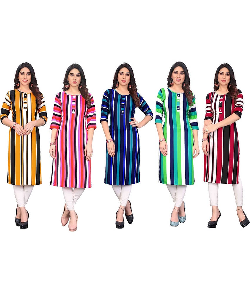 KETAKI FASHION Crepe Printed Straight Women's Kurti - Multicolor3 ( Pack of 5 )