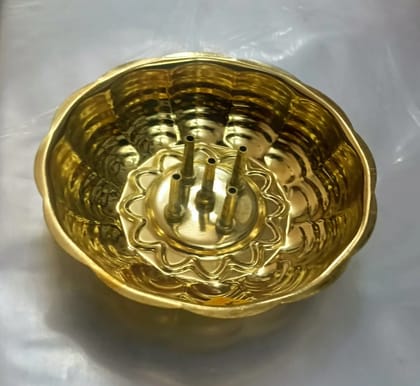 Golden Brass Bowl with 5 Incense Sticks Holder