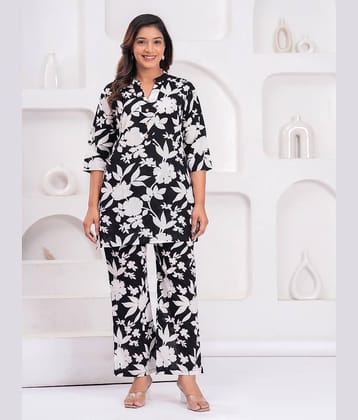 Nevisha Style Women Printed Tunic With Trousers Co-Ord Set ( Black )