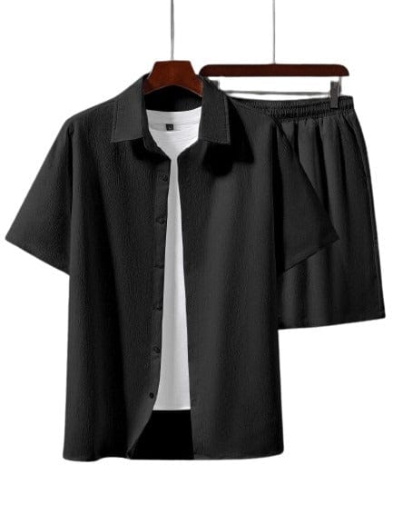 "Midnight Edge: Black Plain Men's Co-ord Set by Glamastitch"-S