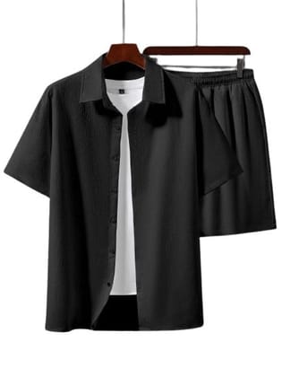 "Midnight Edge: Black Plain Men's Co-ord Set by Glamastitch"-S