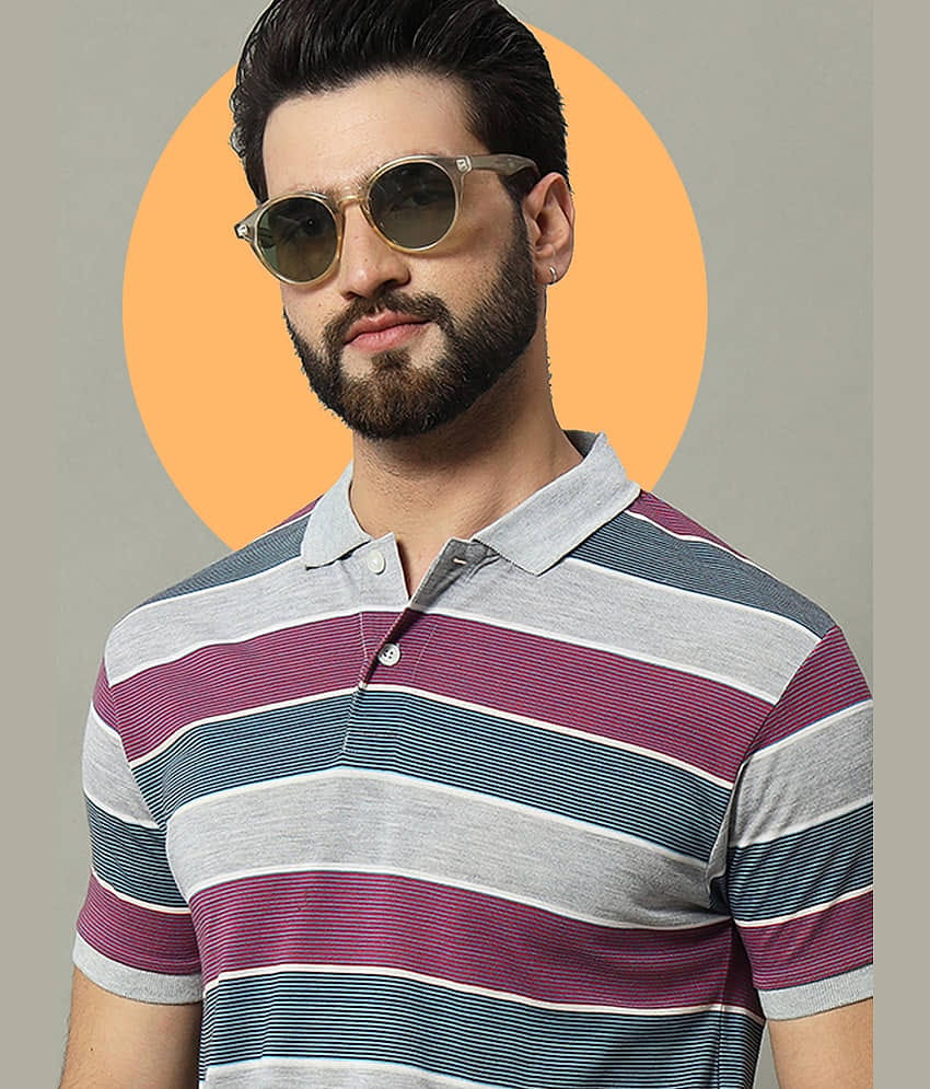 GET GOLF Pack of 1 Cotton Blend Regular Fit Striped Half Sleeves Men's Polo T Shirt ( Grey )