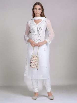 White Mirror Handmade Chikankari Kurti Set-36-XS