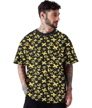 Leotude Men Cotton Blend Oversized Fit Printed T-Shirt ( Black )