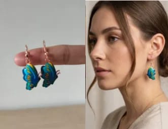 VIBRANT TEALENAMEL BUTTERFLYDANGLE EARRINGS