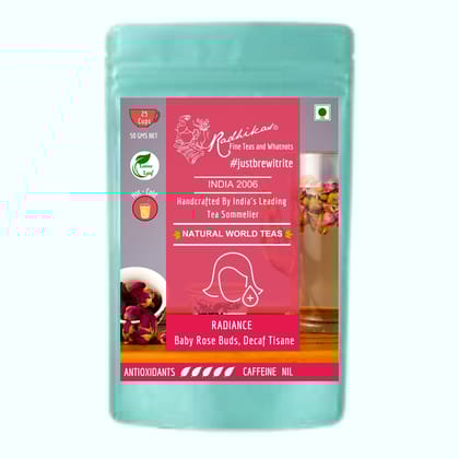 RADIANCE Baby Rose Buds Decaf Tisane - A Radiant Tisane for Romance & Relaxation (50 gm - Makes 25 Cups of Teas) by M/S RADHIKAS FINE TEAS AND WHATNOTS