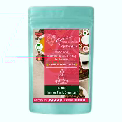 CALMING Jasmine Pearl Green Leaf - A Captivating Calming Green Leaf Infusion (50 gm - Makes 25 Cups of Tea) by M/S RADHIKAS FINE TEAS AND WHATNOTS