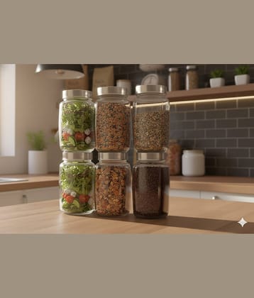 CROCO JAR Glass Transparent Food Container ( Set of 6 )