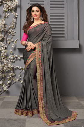 Grey Embroidered Saree