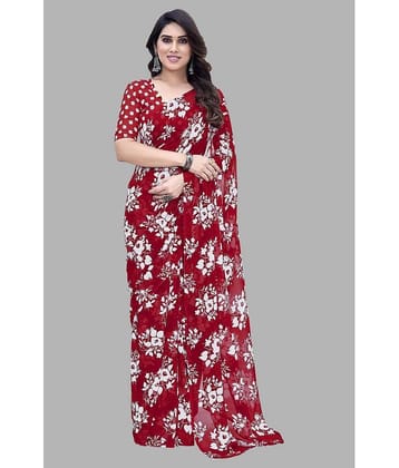 ANAND SAREES Georgette Printed Saree With Unstitched Blouse Piece ( Red )