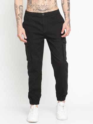 Punk Men Black Regular Fit Joggers-30 / Black