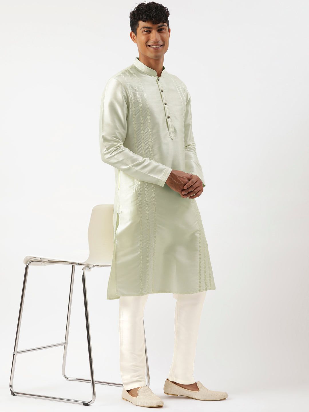 Light Green Embroidered Kurta Set-Made To Measure / Kurta Churidaar Set