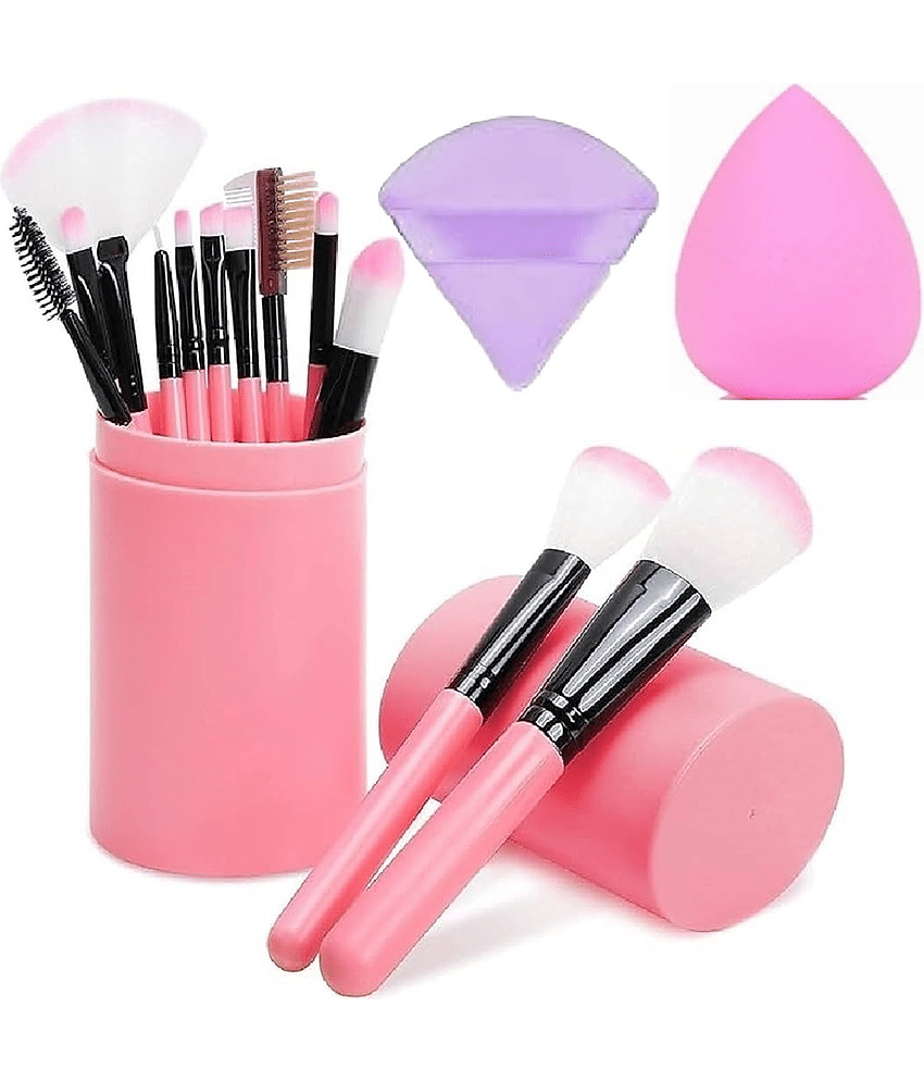Professional Makeup Brush Set With Storage Box + Triangle & Makeup Sponge Puff,Pack of 3