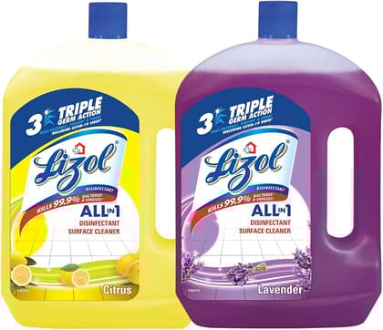 Lizol Disinfectant Surface & Floor Cleaner Liquid - Combo Citrus & Lavender, 2 l (Pack of 2)